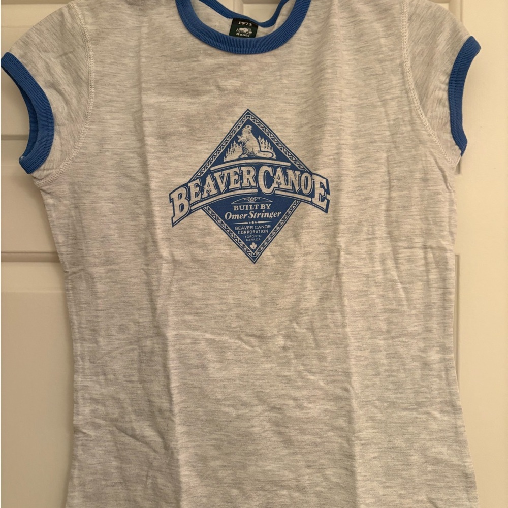 Roots Heather Gray Tee with Blue Accents